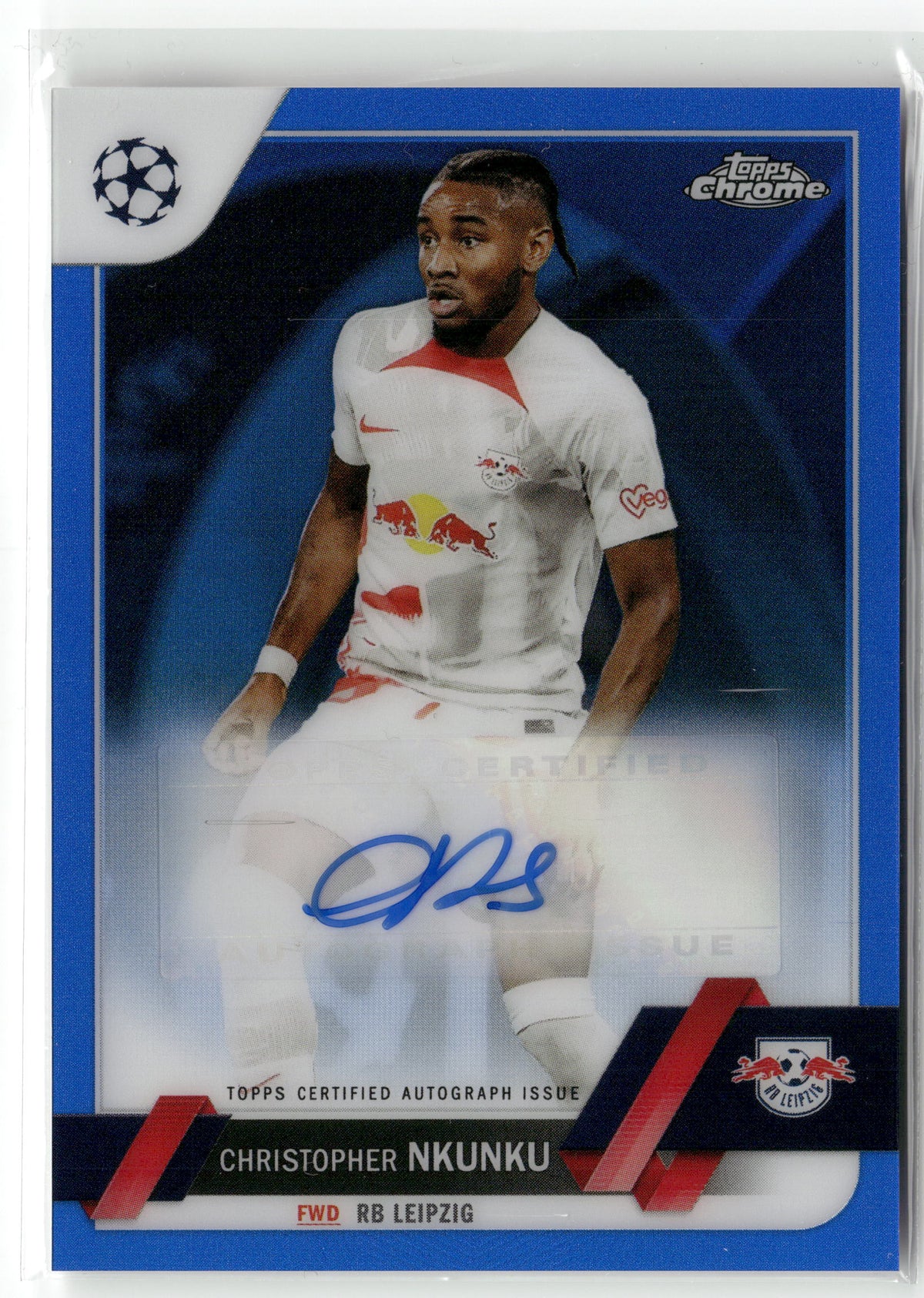 Fußball Christopher Nkunku 2022-23 Topps Chrome UEFA Club Competitions #CA-CN True Blue Auto /150 RB Leipzig Trading Card Original