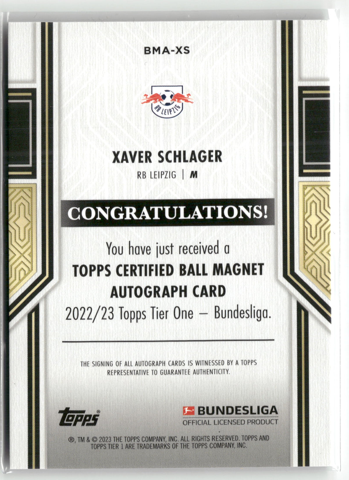 Fußball Xaver Schlager 2022/23 Topps Tier One Bundesliga 2022-23 #BMA-XS Auto 081/110 RB Leipzig Trading Card Original
