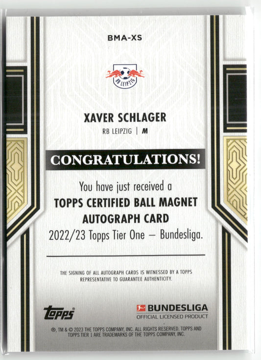 Fußball Xaver Schlager 2022/23 Topps Tier One Bundesliga 2022-23 #BMA-XS Auto 081/110 RB Leipzig Trading Card Original