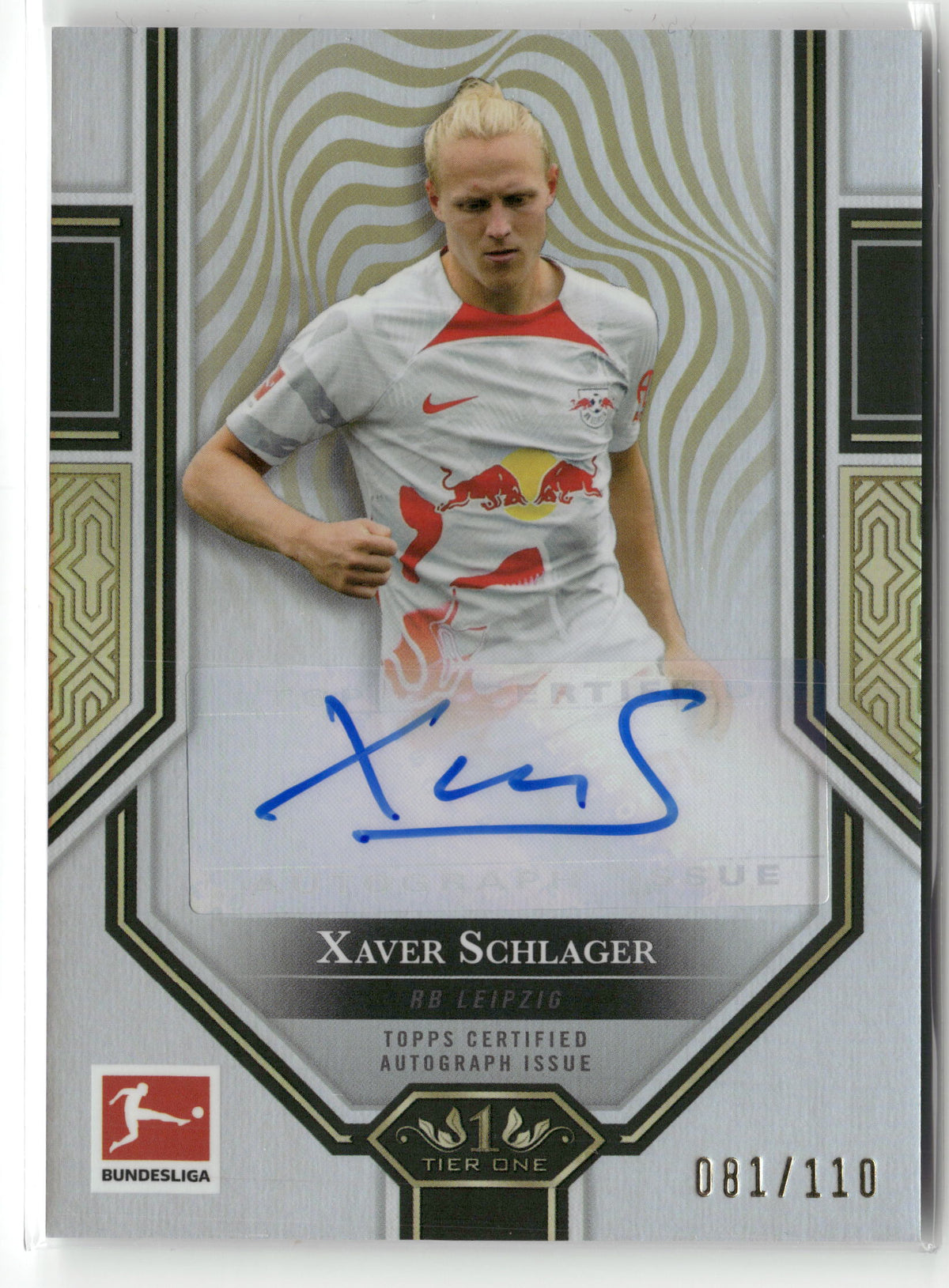 Fußball Xaver Schlager 2022/23 Topps Tier One Bundesliga 2022-23 #BMA-XS Auto 081/110 RB Leipzig Trading Card Original