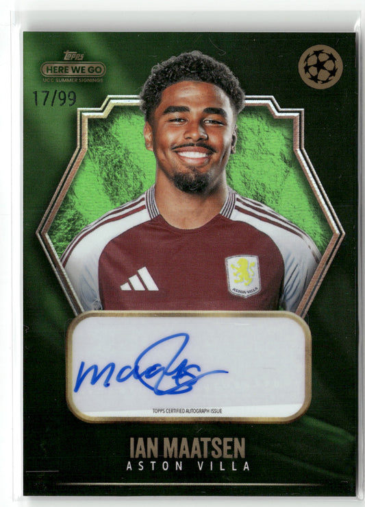 Fußball Ian Maatsen Topps UCC Summer Signings 2024-25 Green Auto /99 Aston Villa Trading Card Original