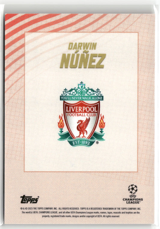Fußball Darwin Núñez 2022-23 Topps UEFA Champions League Gold 2023 Red Colormatch Auto /10 Liverpool FC Trading Card Original