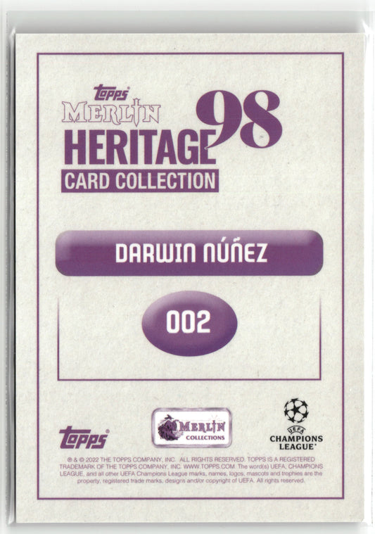 Fußball Darwin Núñez Topps Merlin Heritage 98 Card Collection 2022-23 #002 Auto /25 Liverpool FC Trading Card Original