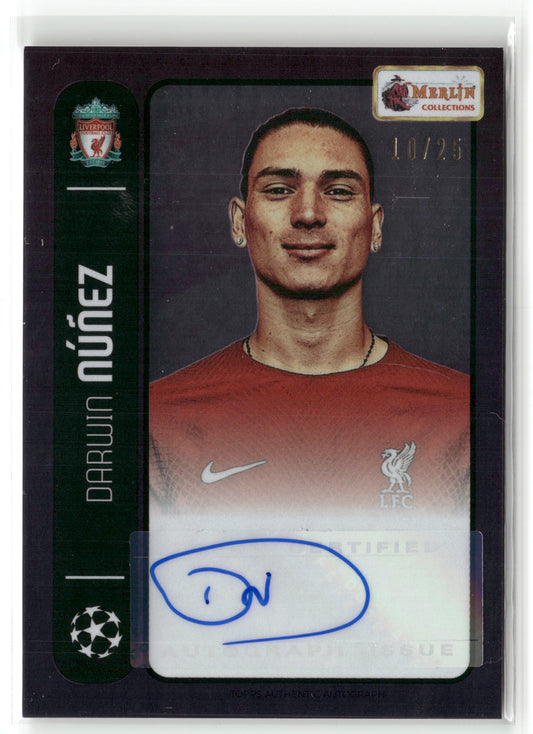 Fußball Darwin Núñez Topps Merlin Heritage 98 Card Collection 2022-23 #002 Auto /25 Liverpool FC Trading Card Original
