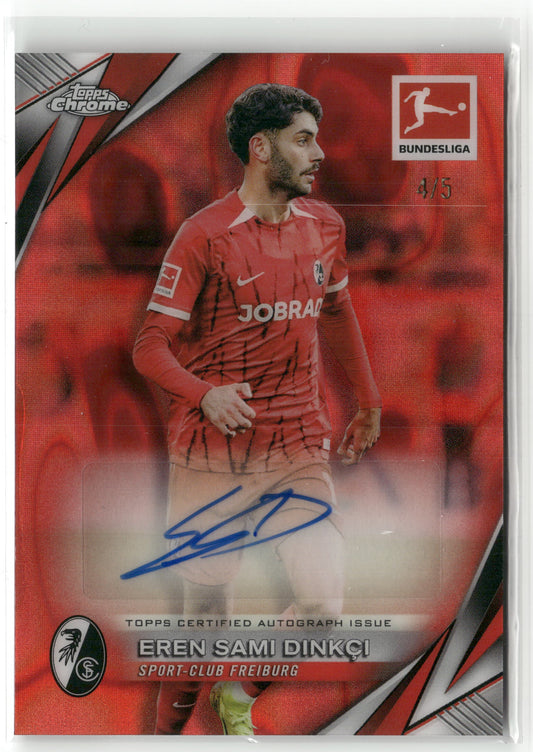 Fußball Eren Sami Dinkçi 2024-25 Topps Chrome Bundesliga #BA-EDI True Red Color Match Auto /5 Sport-Club Freiburg Trading Card Original