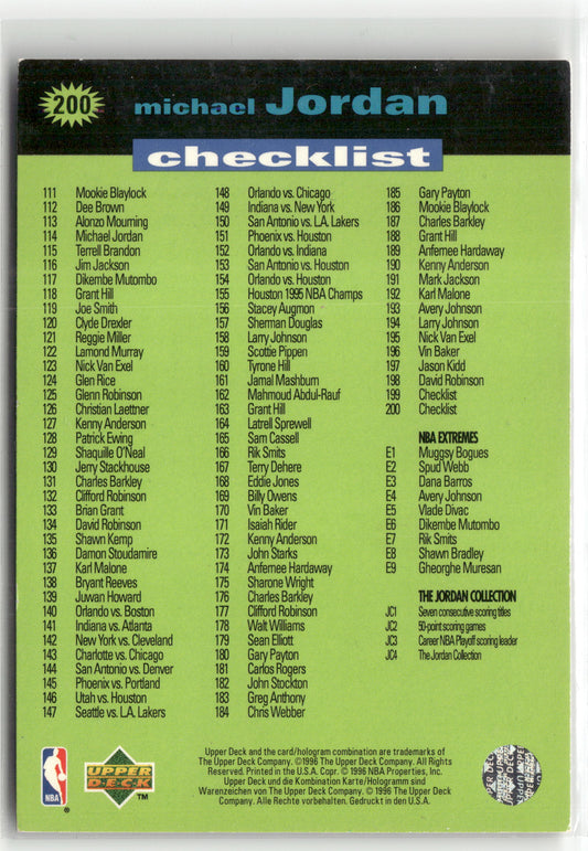 Basketball NBA Michael Jordan 1995-96 Upper Deck Collector's Choice #200 Checklist Chicago Bulls Trading Card Original