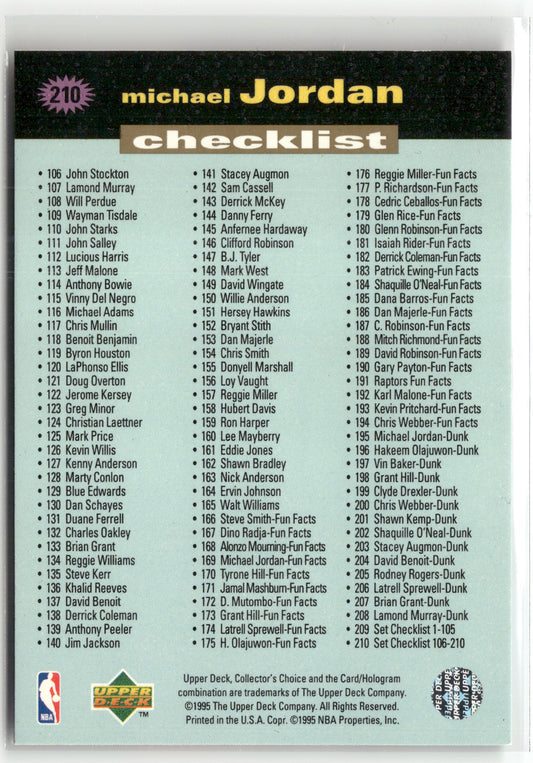 Basketball NBA Michael Jordan 1995-96 Upper Deck Collector's Choice #210 Checklist Chicago Bulls Trading Card Original