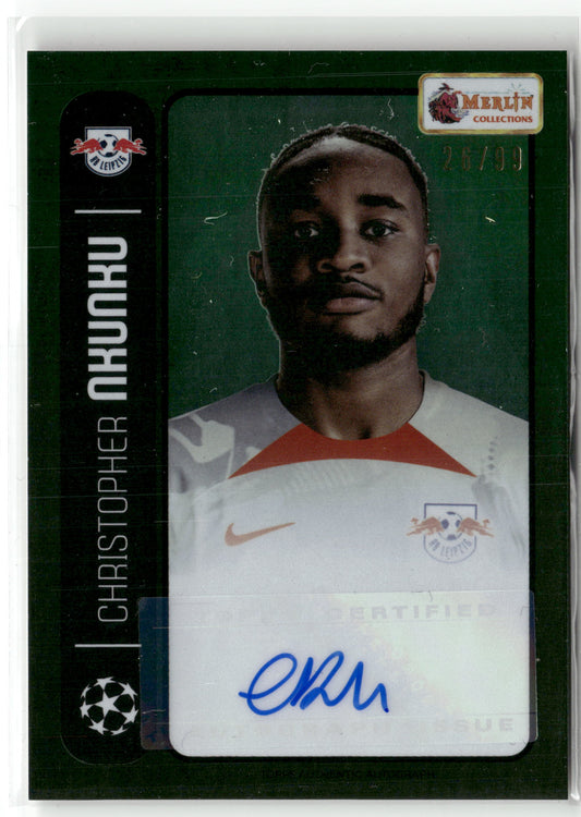 Fußball Christopher Nkunku Topps Merlin Heritage 98 Card Collection 2022-23 #055 Green Auto /99 RB Leipzig Trading Card Original