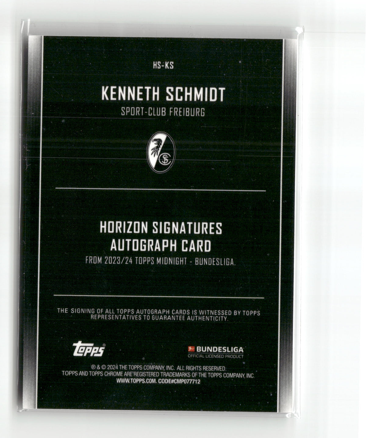 Fußball Kenneth Schmidt 2023/24 Topps Midnight Bundesliga 2023-24 #HS-KS Auto /99 Sport-Club Freiburg Rookie Card RC Trading Card Original