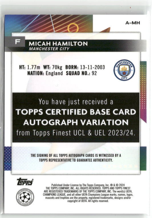 Fußball Micah Hamilton 2023-24 Topps Finest UCC #A-MH Manchester City Rookie Card RC Trading Card Original