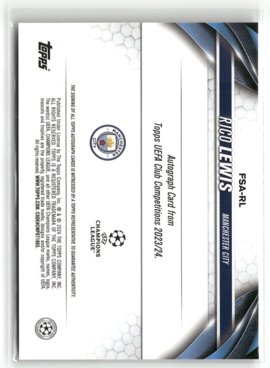 Fußball Rico Lewis 2023-24 Topps Chrome UEFA Club Competitions #FSA-RL Base Auto Manchester City Rookie Card RC Trading Card Original