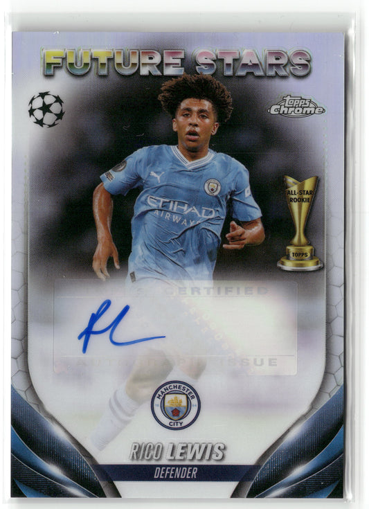 Fußball Rico Lewis 2023-24 Topps Chrome UEFA Club Competitions #FSA-RL Base Auto Manchester City Rookie Card RC Trading Card Original