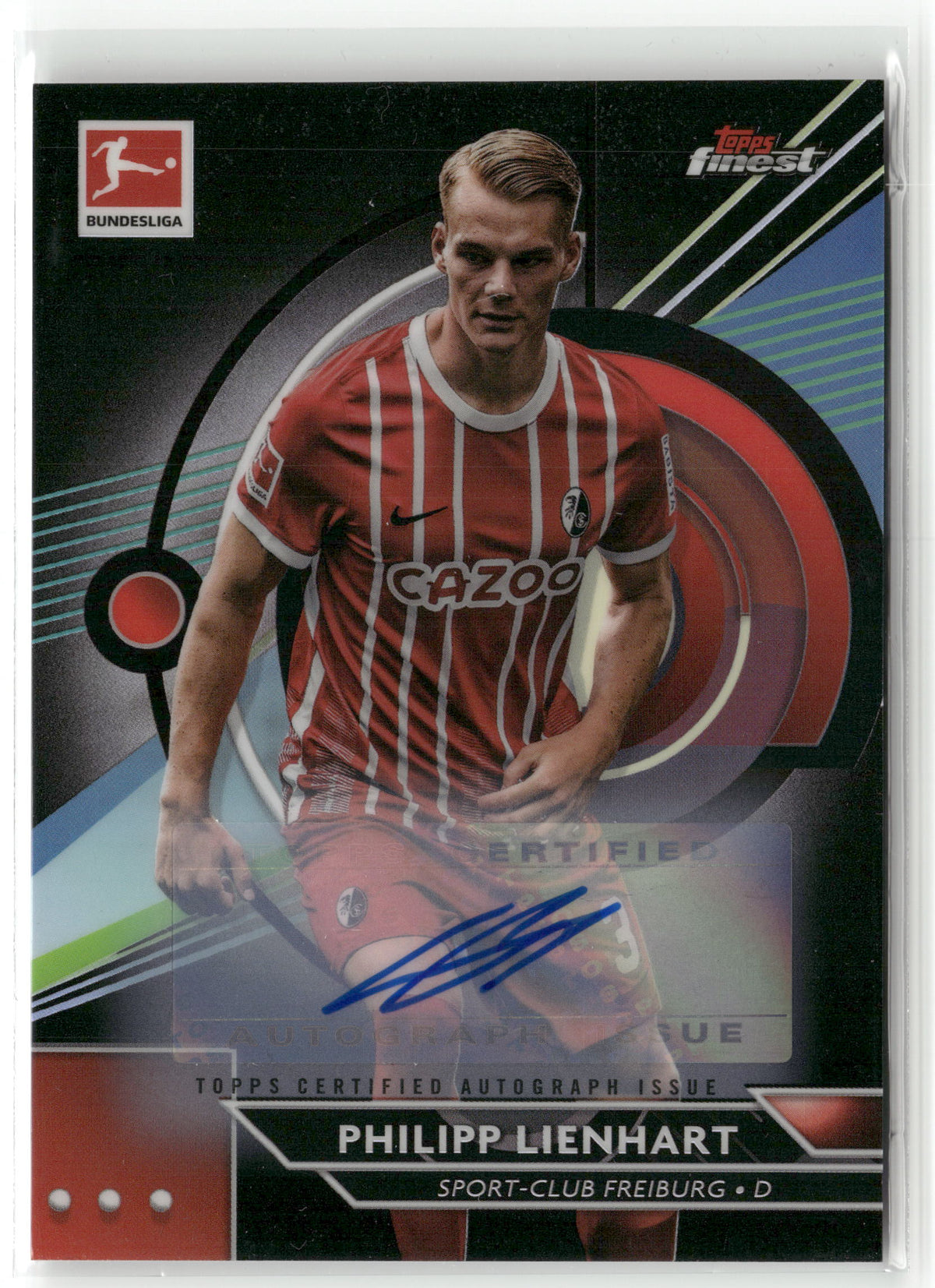 Fußball Philipp Lienhart Topps Finest Bundesliga 2022-23 #65 Black Auto /150 Sport-Club Freiburg Trading Card Original