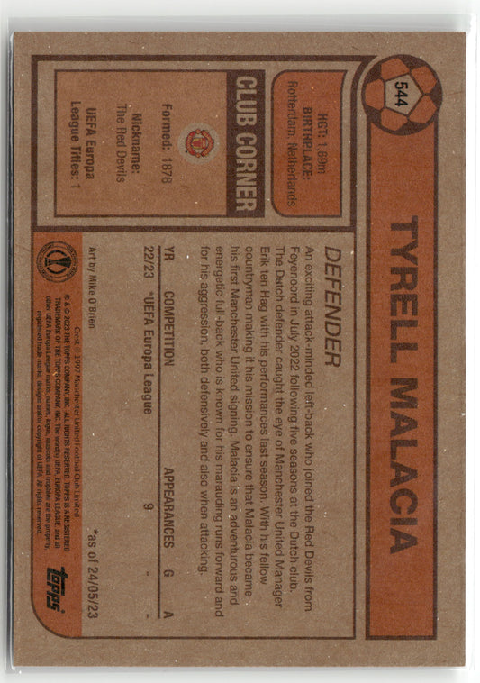 Fußball Tyrell Malacia 2022-23 Topps UEFA Europa League Living Set #544 Manchester United Rookie Card RC Trading Card Original