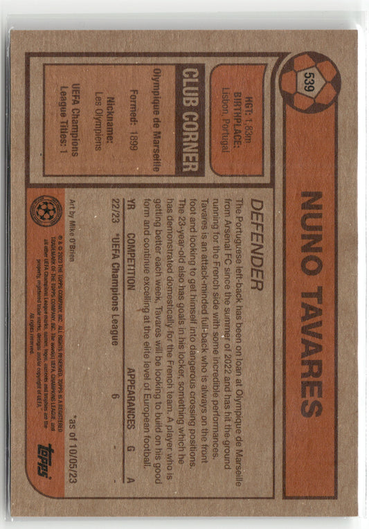 Fußball Nuno Tavares 2023 Topps UEFA Champions League Living Set #539 Olympique de Marseille Trading Card Original