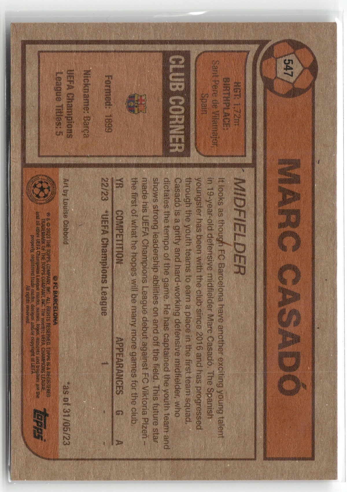Fußball Marc Casadó 2022-23 Topps UEFA Champions League Living Set #547 FC Barcelona Rookie Card RC Trading Card Original