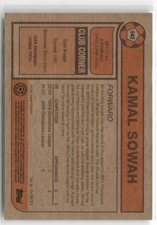 Fußball Kamal Sowah 2022-23 Topps UEFA Champions League Living Set #542 Club Brugge Rookie Card RC Trading Card Original