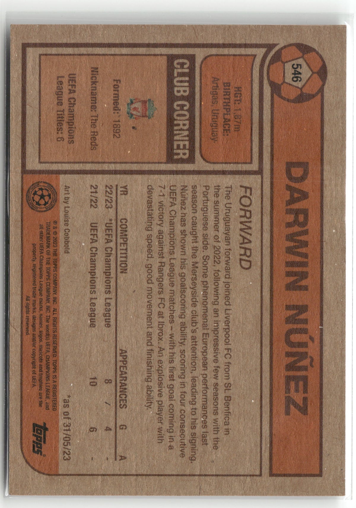 Fußball Darwin Núñez Topps UEFA Champions League Living Set 2022-23 #546 Liverpool FC Trading Card Original