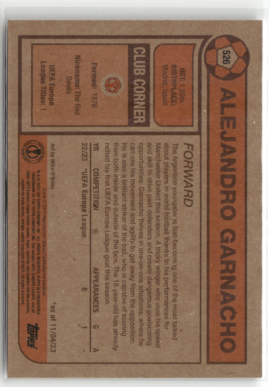 Fußball Alejandro Garnacho Topps UEFA Europa League Living Set 2023 #526 Manchester United Rookie Card RC Trading Card Original