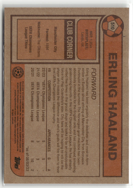 Fußball Erling Haaland 2022-23 Topps UEFA Champions League Living Set #510 Manchester City Trading Card Original