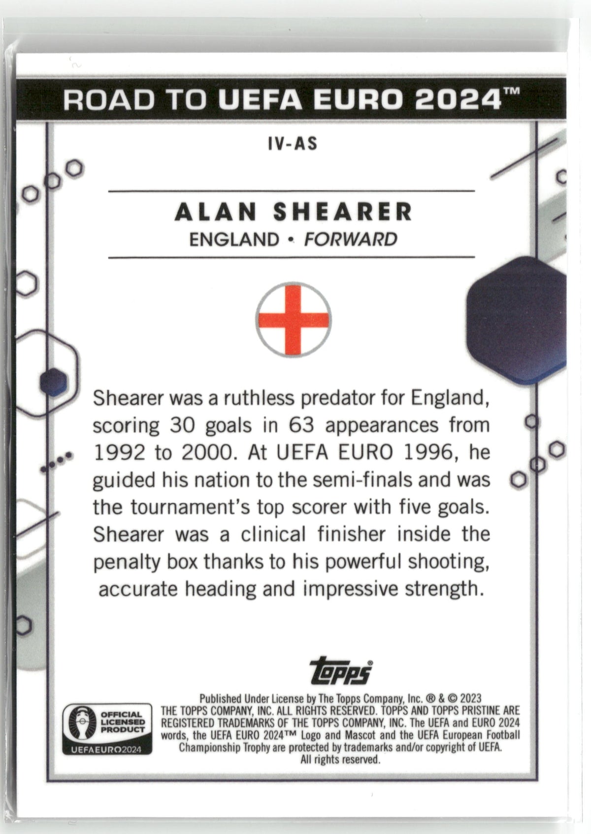 Fußball Alan Shearer Topps Pristine Road to UEFA Euro 2024 2023 #IV-AS Inevitable Gold /50 England Trading Card Original