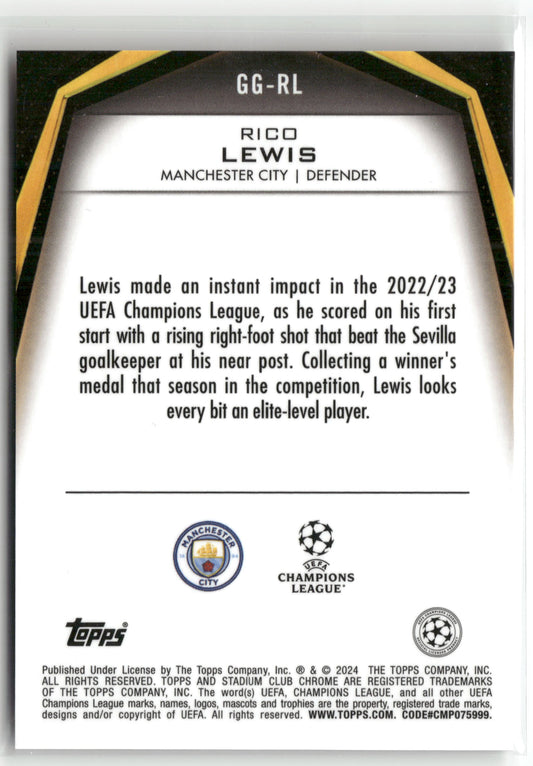 Fußball Rico Lewis 2024 Topps Stadium Club Chrome UEFA Champions League #GG-RL Glimpses of Gold /25 Manchester City Trading Card Original