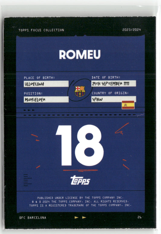 Fußball Romeu 2023/24 Topps Focus Collection FC Barcelona 2023/2024 #26 Last of the Line 50/50 FC Barcelona Trading Card Original