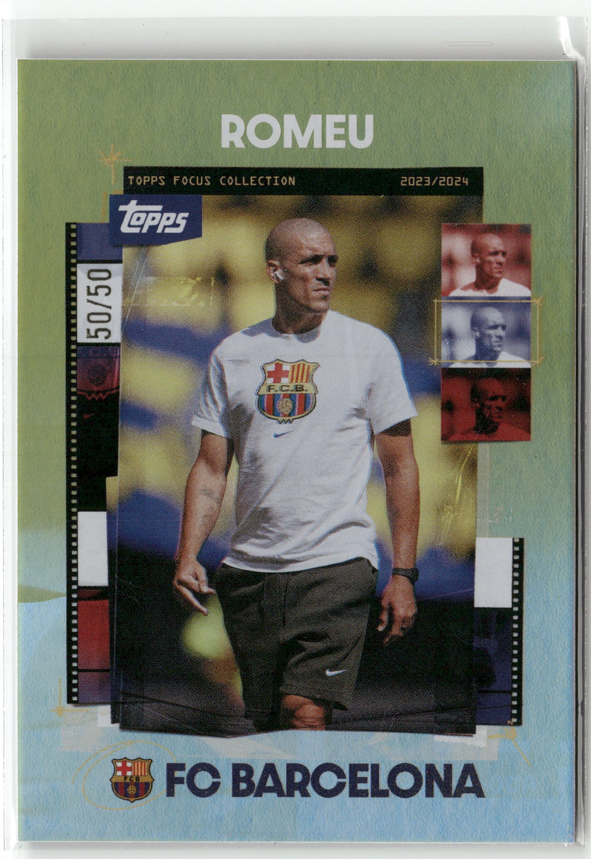 Fußball Romeu 2023/24 Topps Focus Collection FC Barcelona 2023/2024 #26 Last of the Line 50/50 FC Barcelona Trading Card Original