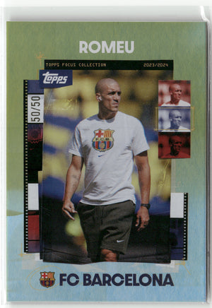 Fußball Romeu 2023/24 Topps Focus Collection FC Barcelona 2023/2024 #26 Last of the Line 50/50 FC Barcelona Trading Card Original