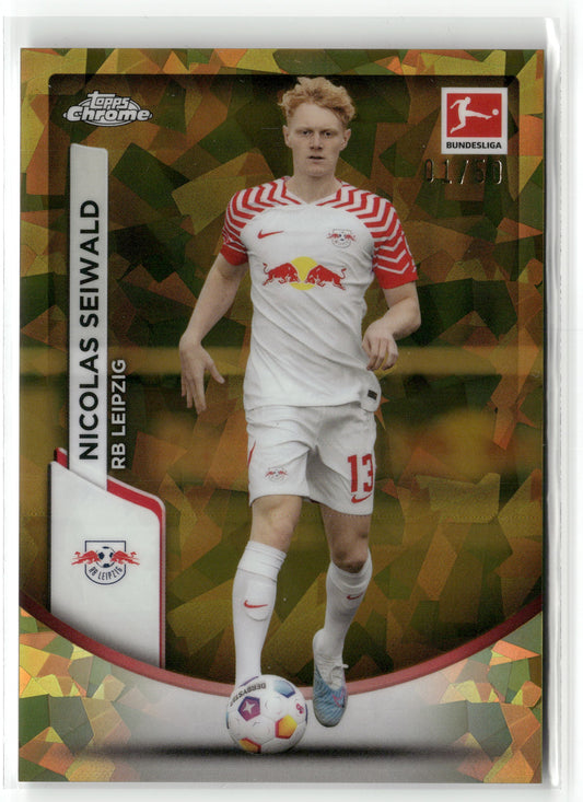 Fußball Nicolas Seiwald Topps Chrome Bundesliga 2023-24 #60 Sapphire Gold First Of the Line 1/50 RB Leipzig Trading Card Original