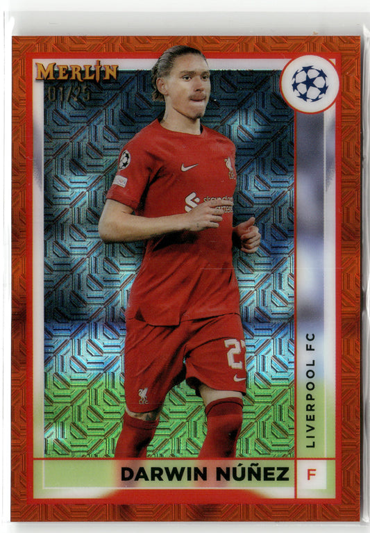 Fußball Darwin Núñez 2022-23 Topps Merlin Collections UEFA Champions League #86 Orange Mojo Refractor /25 Liverpool FC Trading Card Original