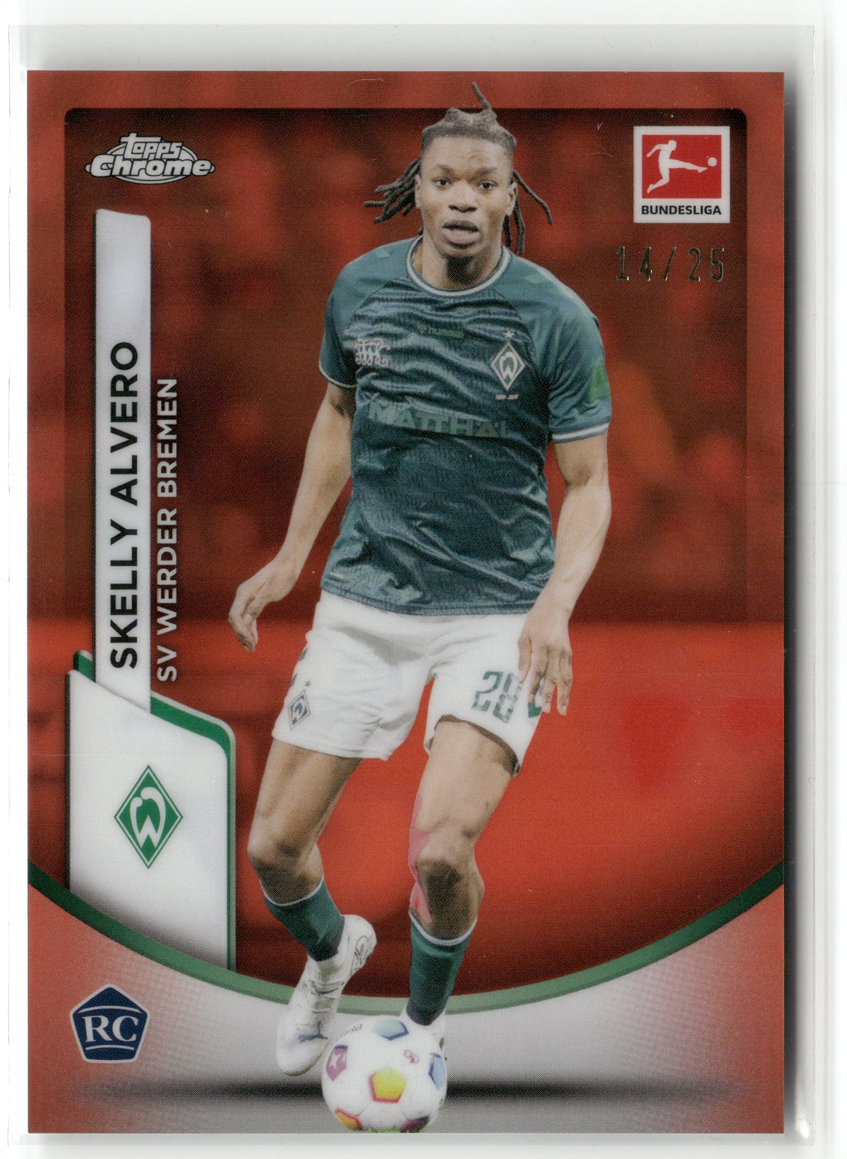 Fußball Skelly Alvero 2023-24 Topps Chrome Bundesliga #16 Orange Refractor /25 SV Werder Bremen Rookie Card RC Trading Card Original