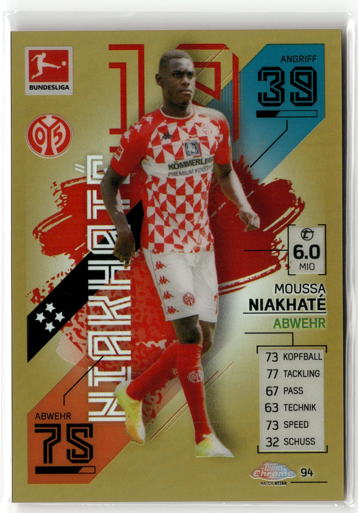 Fußball Moussa Niakhaté 2021-22 Topps Chrome Match Attax Bundesliga #94 Gold 32/50 1. FSV Mainz 05 Trading Card Original