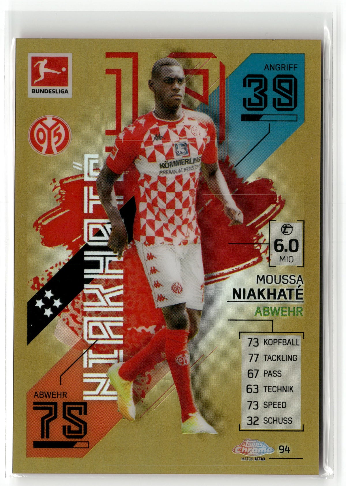 Fußball Moussa Niakhaté 2021-22 Topps Chrome Match Attax Bundesliga #94 Gold 21/50 1. FSV Mainz 05 Trading Card Original