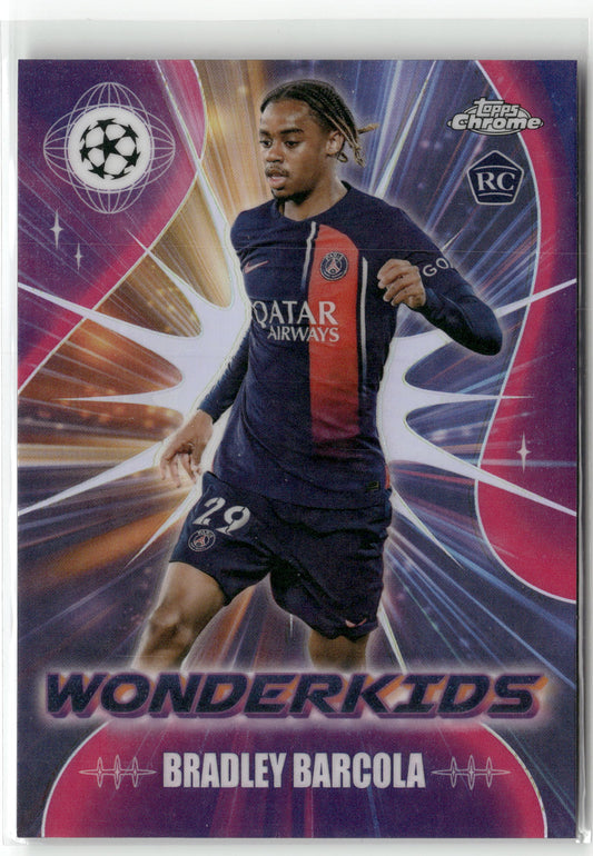 Fußball Bradley Barcola 2023-24 Topps Chrome UEFA Champions League #WK-9 Wonderkids RC Paris Saint-Germain Rookie Card RC Trading Card Original
