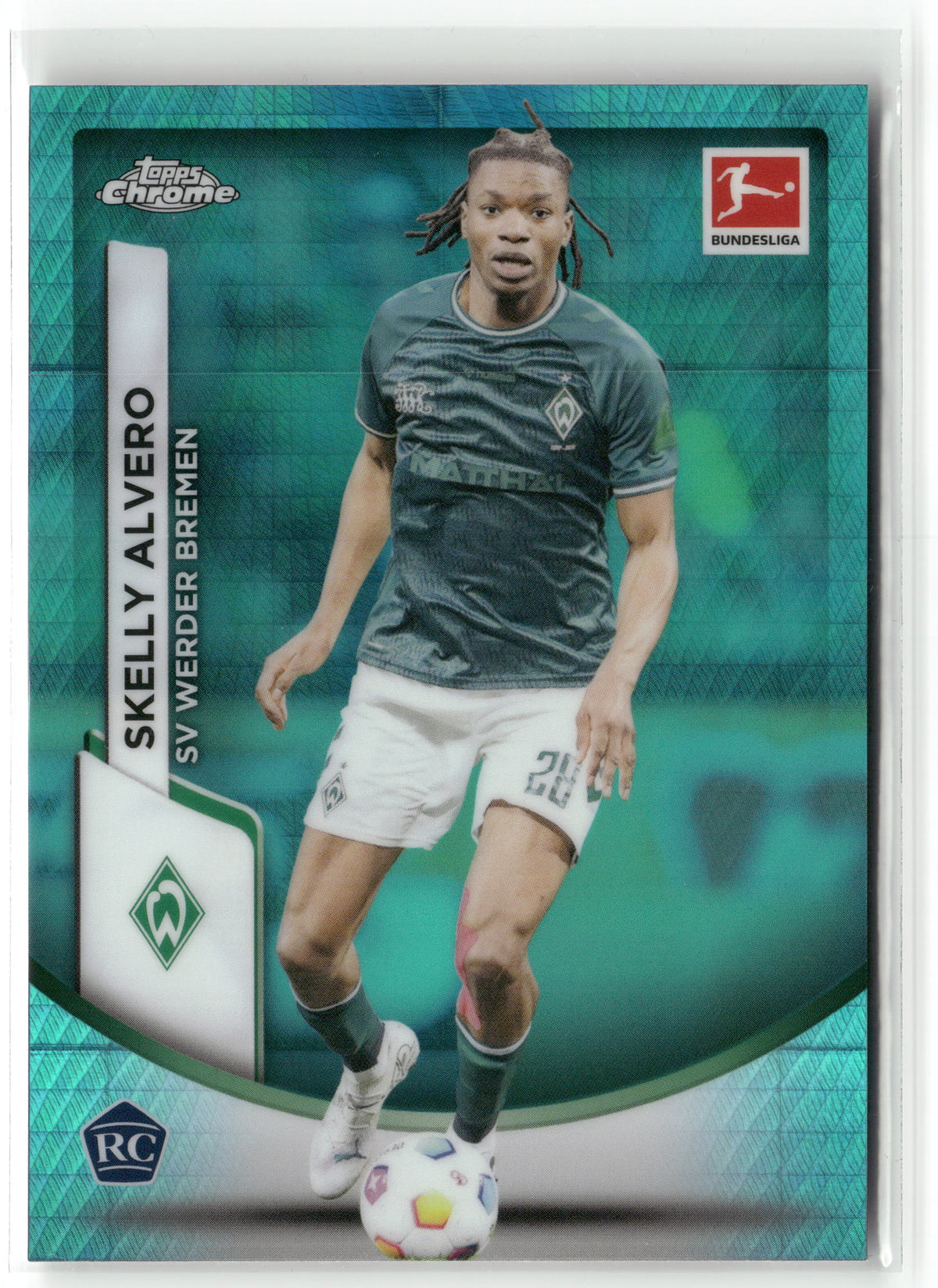 Fußball Skelly Alvero 2023-24 Topps Chrome Bundesliga #16 Aqua Prizm Rookie SV Werder Bremen Rookie Card RC Trading Card Original