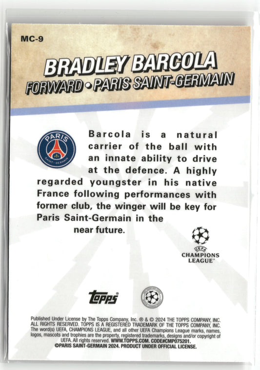 Fußball Bradley Barcola 2024 Topps Merlin UEFA Champions League #MC-9 Chosen Ones Rookie Paris Saint-Germain Rookie Card RC Trading Card Original