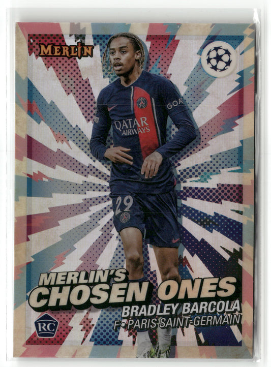 Fußball Bradley Barcola 2024 Topps Merlin UEFA Champions League #MC-9 Chosen Ones Rookie Paris Saint-Germain Rookie Card RC Trading Card Original