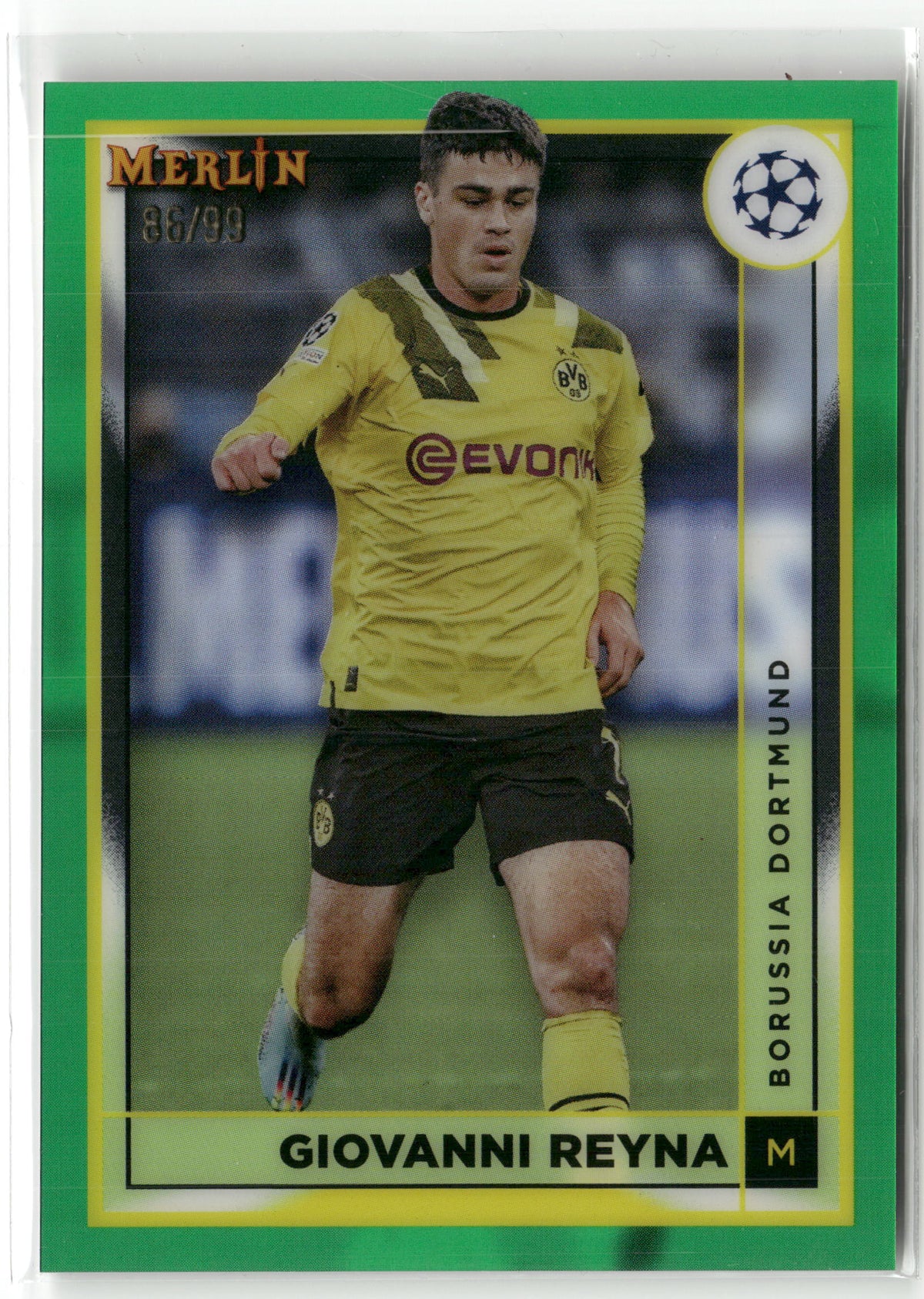 Fußball Giovanni Reyna Topps Merlin UEFA Champions League 2022-23 #30 True Green /99 Borussia Dortmund Trading Card Original