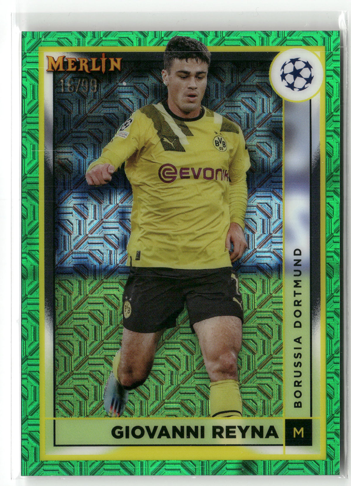 Fußball Giovanni Reyna Topps Merlin UEFA Champions League 2022-23 #30 Green Mojo /99 Borussia Dortmund Trading Card Original
