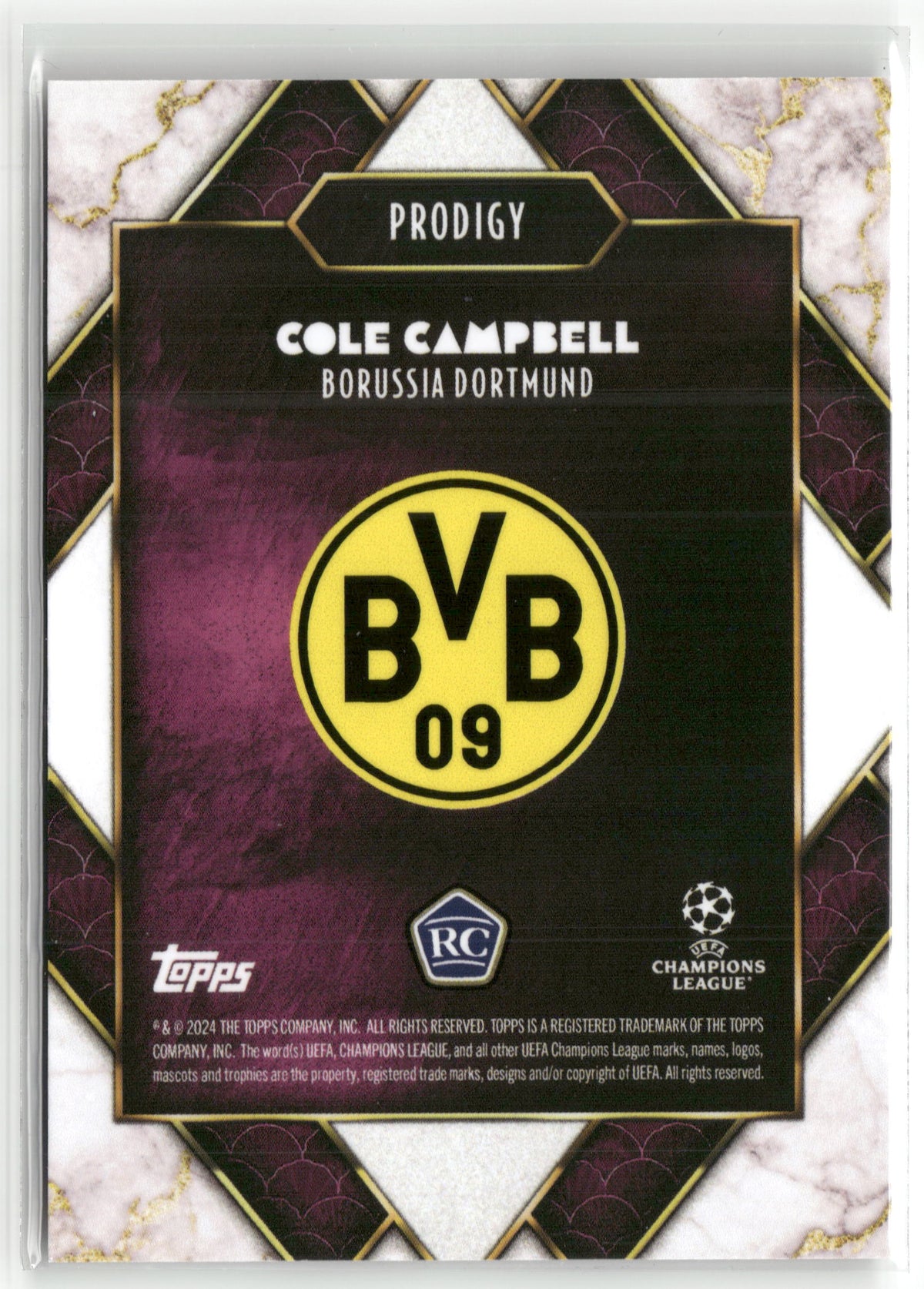 Fußball Cole Campbell 2024 Topps Deco UEFA Champions League Prodigy Purple /75 Borussia Dortmund Rookie Card RC Trading Card Original