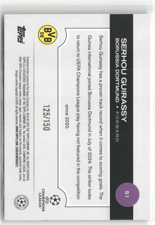 Fußball Serhou Guirassy 2025 Topps UEFA Champions League #51 Negative Diamond /150 Borussia Dortmund Trading Card Original