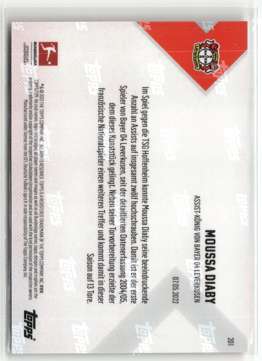 Fußball Moussa Diaby Topps Now Bundesliga 2022 #201 True Red /99 Bayer 04 Leverkusen Trading Card Original