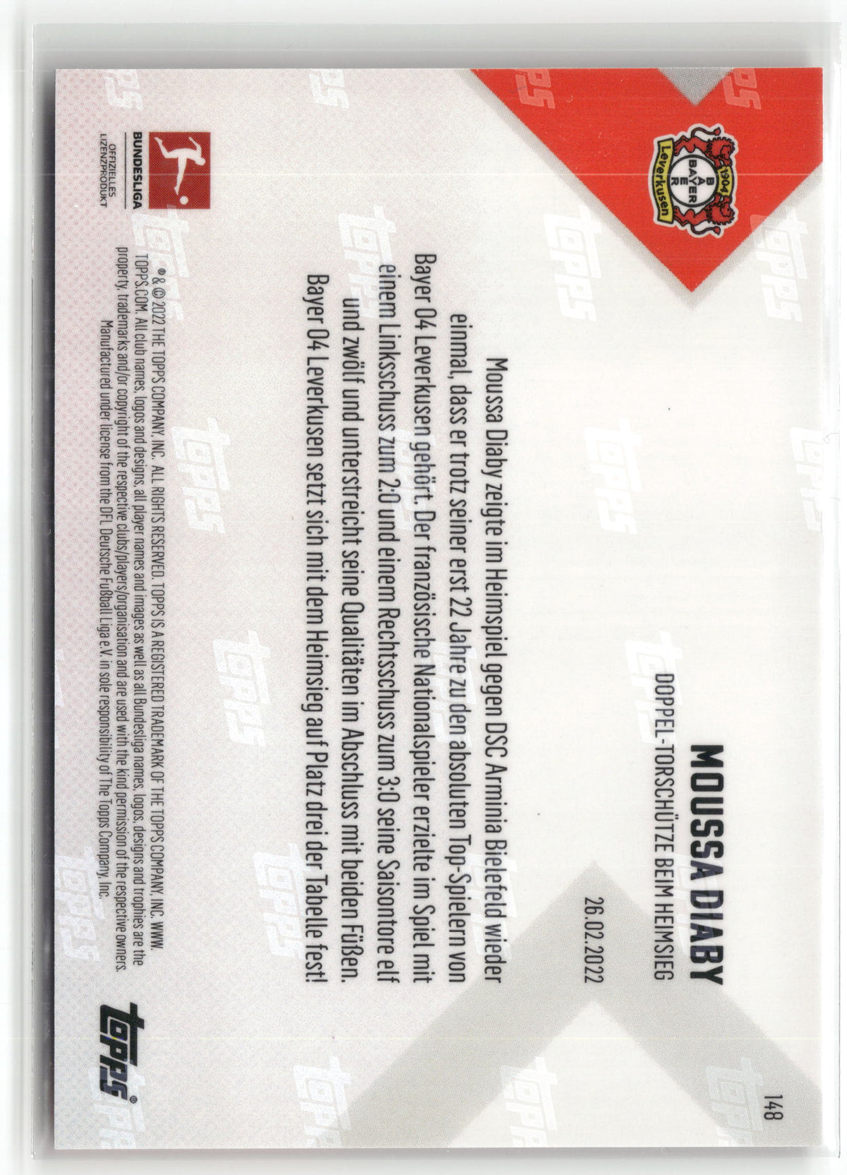 Fußball Moussa Diaby Topps Now Bundesliga 2021-22 #148 True Red /99 Bayer 04 Leverkusen Trading Card Original