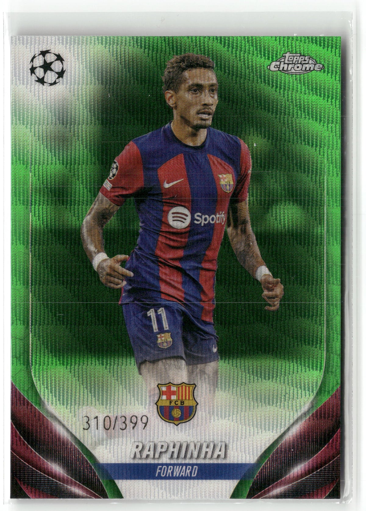 Fußball Raphinha 2023-24 Topps Chrome UEFA Champions League #76 Green Wave /399 FC Barcelona Trading Card Original