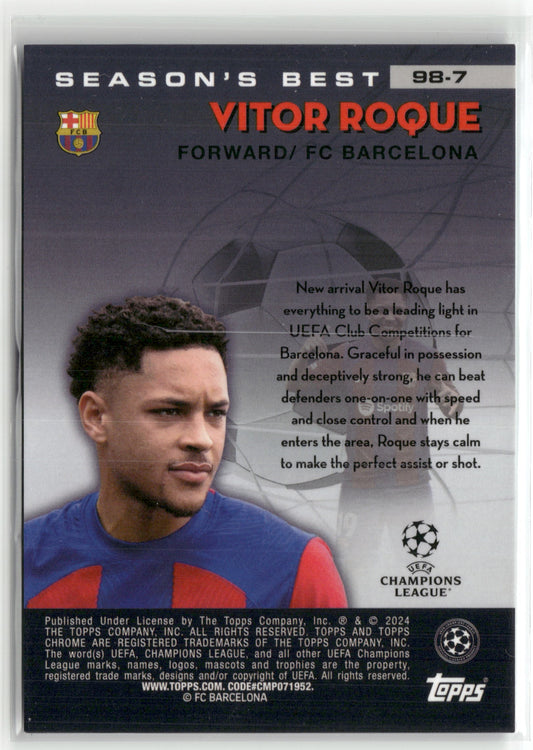 Fußball Vitor Roque 2023-24 Topps Chrome UEFA Club Competitions #98-7 Shooting Stars Aqua /199 FC Barcelona Rookie Card RC Trading Card Original