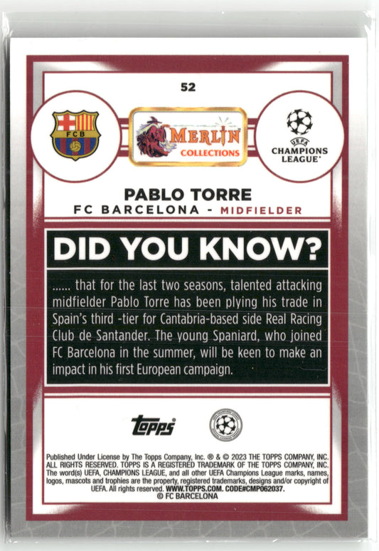 Fußball Pablo Torre 2022-23 Topps Merlin Collections UEFA Champions League #52 Neon Green /350 FC Barcelona Rookie Card RC Trading Card Original