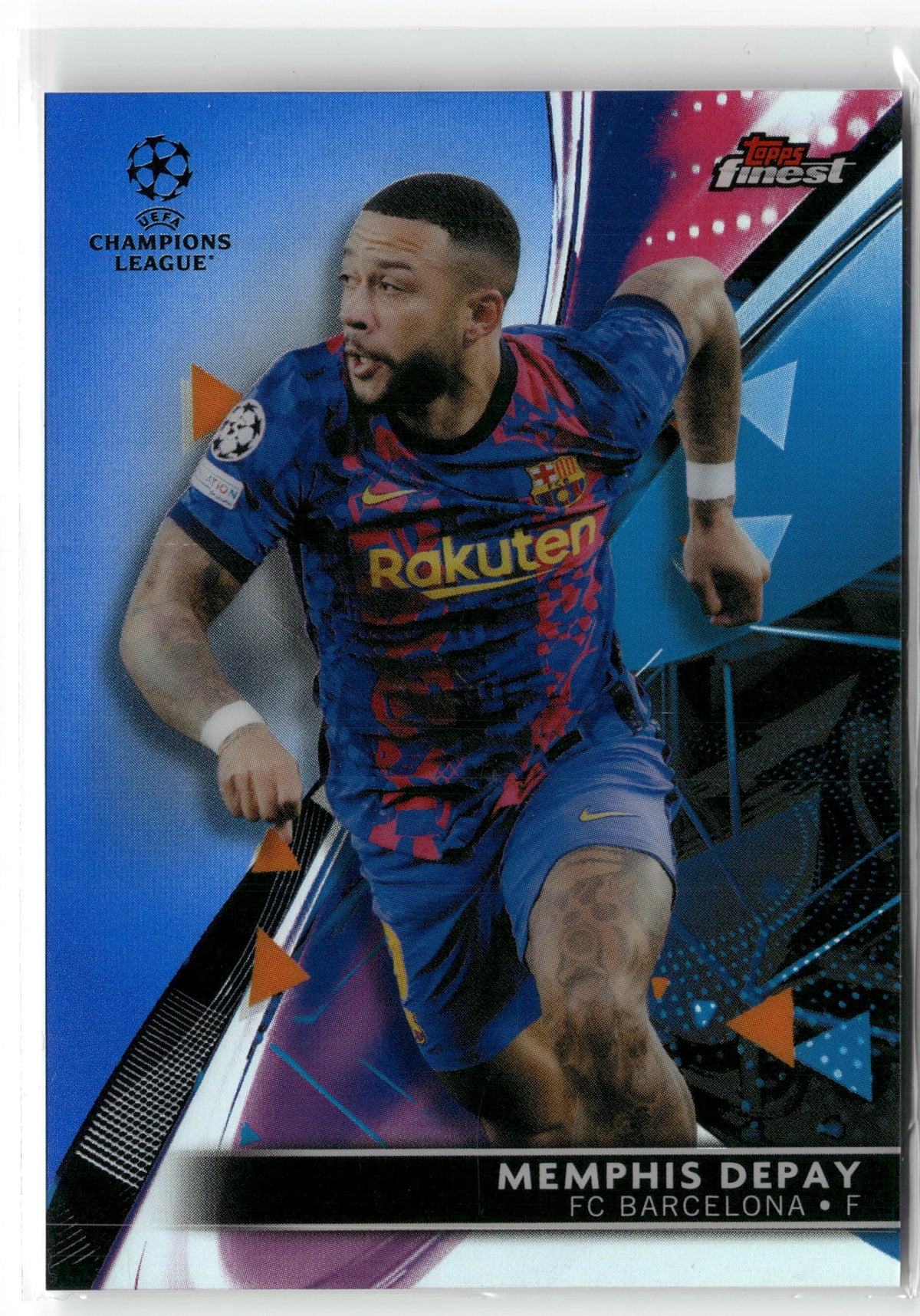 Fußball Memphis Depay 2021-22 Topps Finest UEFA Champions League #15 True Blue /150 FC Barcelona Trading Card Original