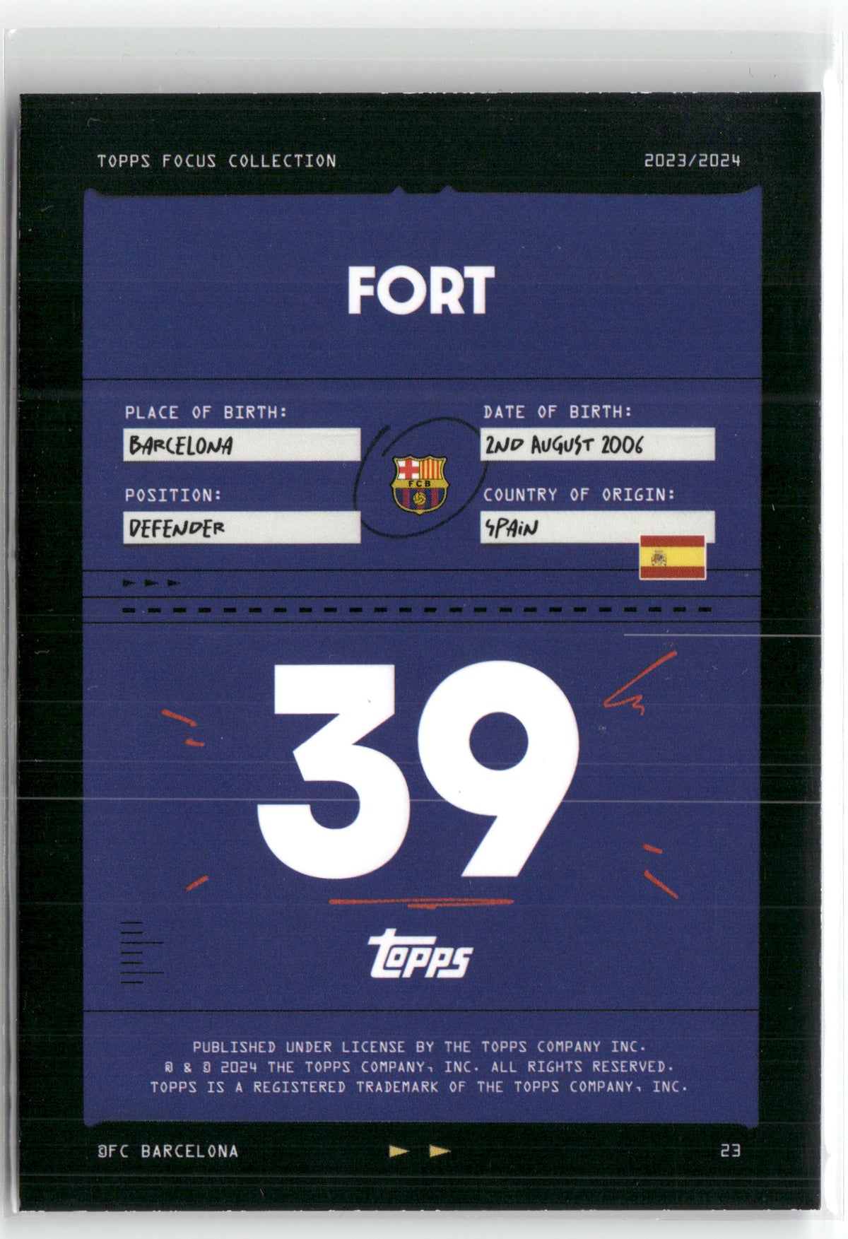 Fußball Fort 2023/2024 Topps Focus Collection 2023-24 #23 True Blue /75 FC Barcelona Rookie Card RC Trading Card Original