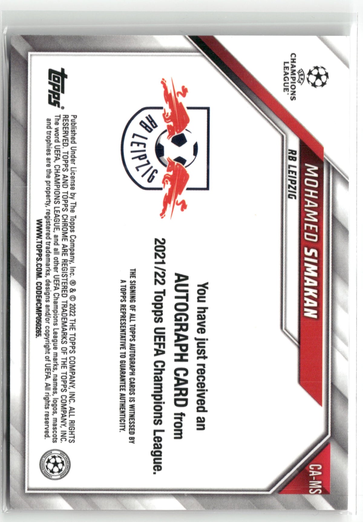 Fußball Mohamed Simakan 2021-22 Topps Chrome UEFA Champions League #CA-MS Aqua Lava Refractor RB Leipzig Trading Card Original